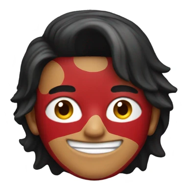 smiling boy in red sweater in batman mask sticker