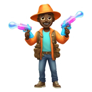 Guy in glowing outfit and hat with bubble guns in each hand sticker