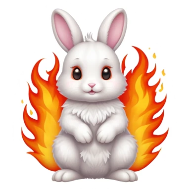 Cute bunny rabbit with flame paws, fiery feet, adorable face sticker