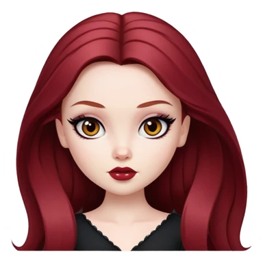 pretty bratz girl, tall, pale skin, dark red hair,  long hair, brown eyes, black eyeliner sticker