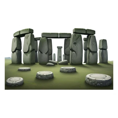Cinematic Realistic Stonehenge Landscape Emoji, depicted with ancient, mysterious stone circles set against a moody sky, rendered with atmospheric lighting and detailed textures that evoke its prehistoric allure. sticker