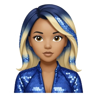 LeToya Luckett with long black hair blonde hair, indigo sequin outfit sticker