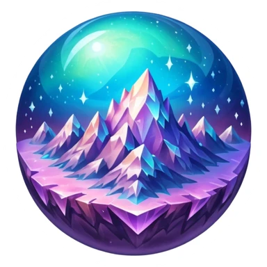 icon planet, crystal Planet, surface covered in glowing crystals mountains and dust sticker