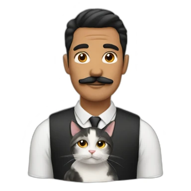 man with 3 cats and a black moustache sticker