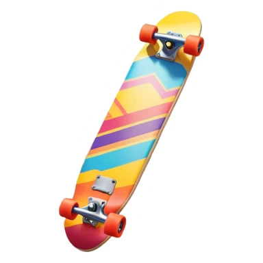 An icon featuring a colorful skateboard resting on a smooth pavement. The background shows a sunny park with trees, a clear sky, and a lively atmosphere. The skateboard's deck is decorated with vibrant designs, emphasizing its dynamic style. Transparent background  sticker