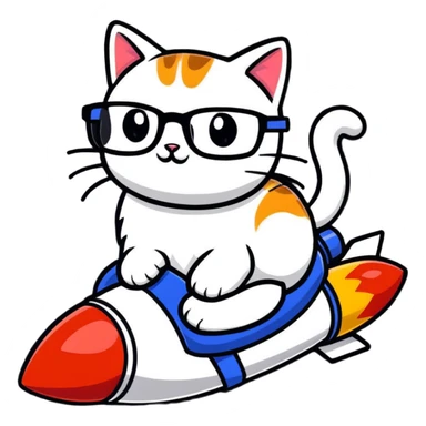 cat wearing glasses sitting on a rocket sticker