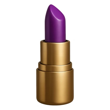Create a realistic lipstick emoji with a gold case and purple lipstick. The image should have no background and be in a photorealistic style. sticker