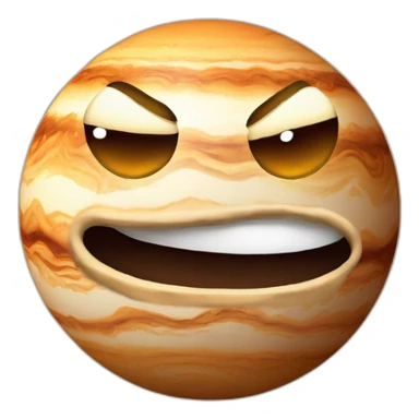 planet Jupiter with a cartoon grimacing face sticker