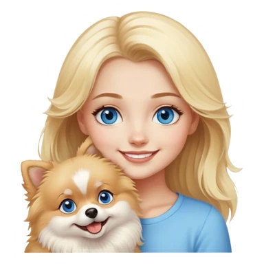 smiling girl with blue eyes with a pomeranian blonde sticker