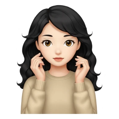 Beautiful girl,Black hair, wavy long hair,Black eyes,Chinese, beige sweater  sticker