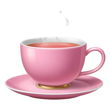 strong pink teacup filled with tea, placed on a matching pink saucer, with gentle steam rising from the cup.  sticker