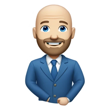 blue-eyed smiling bald man with a beard in a blue suit sticker