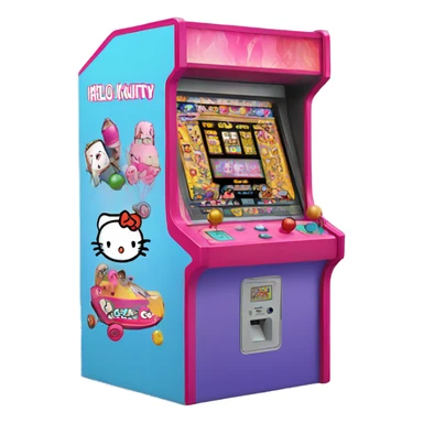 An arcade machine with hello kitty toys  sticker