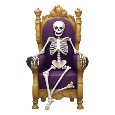 A laughing skeleton on a throne sticker