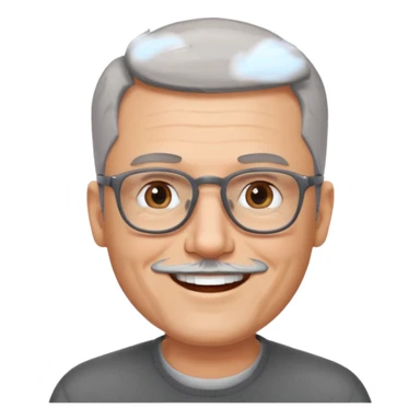 54 year old man, short shaved grey hair, full short shaved beard stuble, glasses sticker