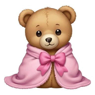 teddy bear in a cozy blanket with pink bow sticker