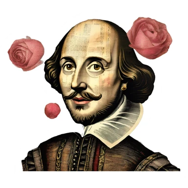 Shakespeare made of newspaper cuttings handwriting 420 hemp roses flowers plants leaves dragonfly mulberries Italy sticker