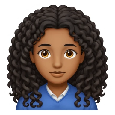 brown soft tone of skin, long curly black hair, brown eyes sticker