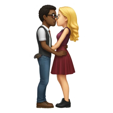 nerd with brow eyes and brown curly hair kissing his girlfriend leg sticker
