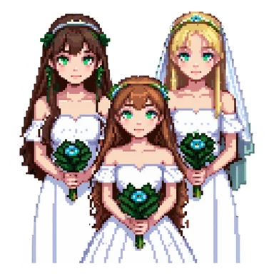 bachelorette party group of 4 girls, one with brown hair, blue eyes, fringe; two with brown hair; one bride with green eyes, blonde shoulder-length hair sticker