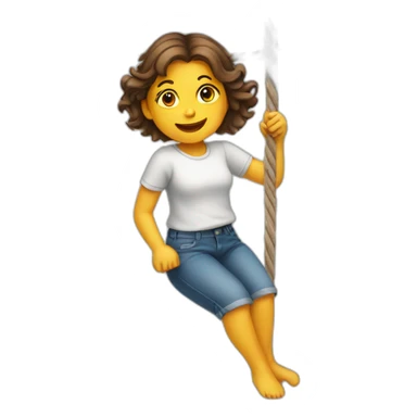 A girl hanging onto a string sticker