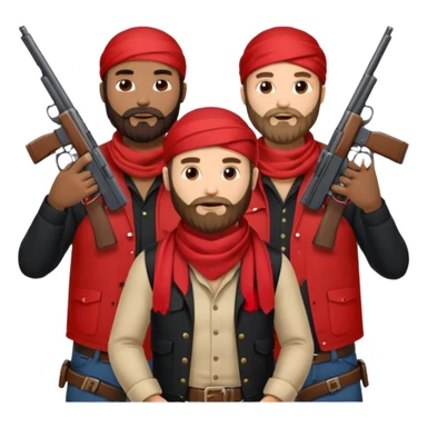 Blood gang members with beards and red, bandannas and guns￼ sticker