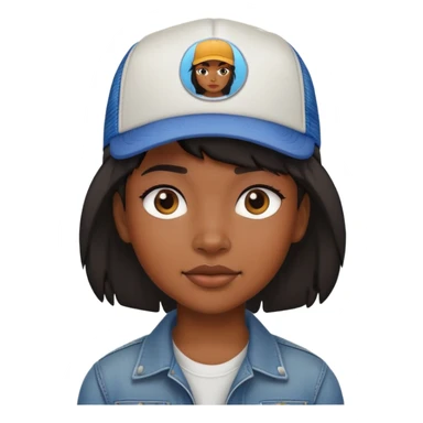 Black girl with short hair mullet and a trucker hat sticker