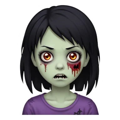Girl, zombie, black hair, medium long, emo, shaggy, dark, spooky, creepy expression sticker