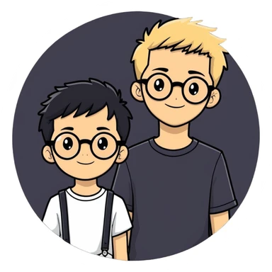 me a boy with braces and with blonde hair and black round glasses and my boyfriend with black hair sticker