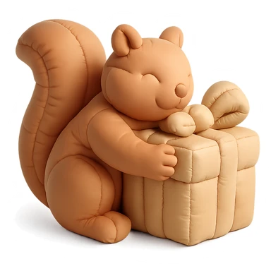 squirrel hugging a big gift box with bow, cushion style sticker