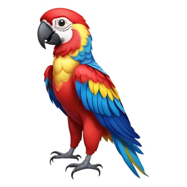 cinematic-macaw-realistic-full-body-standing-emoji,-vibrant-feathers-glowing-with-rich-reds,-blues,-and-yellows,-head-tilted-dramatically,-curved white-beak-gleaming,-piercing-dark-eyes-exuding-confidence,-simplified-yet-realistic-focused sticker