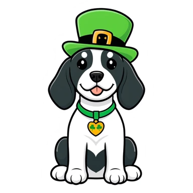 Black and white springer spaniel dog wearing a st Patrick’s day hat  sticker