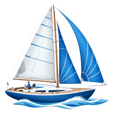 A sleek sailboat emoji with visible wind gust lines and flowing sails, representing perfect sailing conditions. Flat vector design, blue and white color palette. sticker