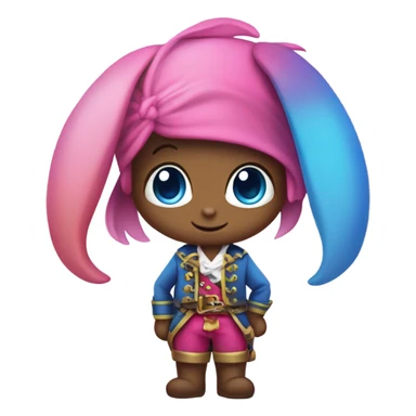 rainbow bunny with rainbow fishtail tail and big blue eyes wearing pink pirate clothes sticker