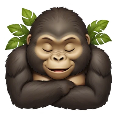 Meme-Worthy cute Sleeping Gorilla Portrait Emoji, Head resting peacefully with a contented smile, showcasing a luxuriant, thick Fur and eyes gently closed in serene slumber, Simplified yet hilariously adorable features, highly detailed, glowing with a soft, drowsy jungle light, high shine, relaxed and utterly lovable, stylized with an air of playful laziness, bright and heartwarming, soft glowing outline, capturing the essence of a sleeping gorilla that feels destined to become the next viral sensation of adorable rest! sticker