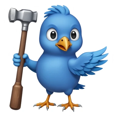 A blue Twitter bird holding a hammer sticker