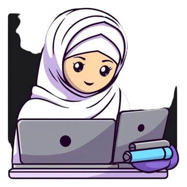 girl wearing hijab as computer science engineer working with metaverse digital world sticker