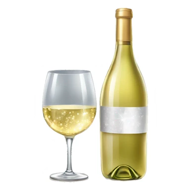 Realistic sparkling diamond glam bottle of Light white Wine and matching long stem wine glass. sticker