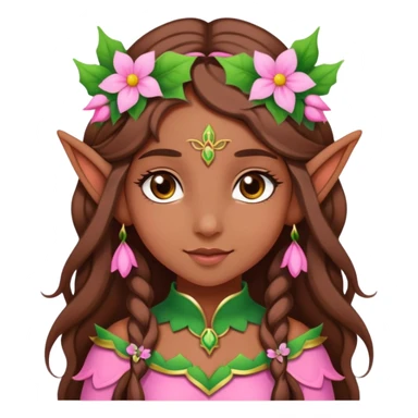 brown long haired girl elf in pink with a flower sticker