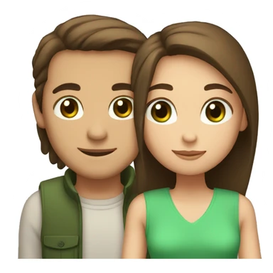 Guy and girl hugging The girl has shoulder-length straight hair and green eyes. The girl is as tall as a guy's chin Guy with short dark hair and brown eyes sticker