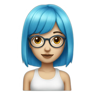 fair-skinned girl in glasses blue hair with bang sticker