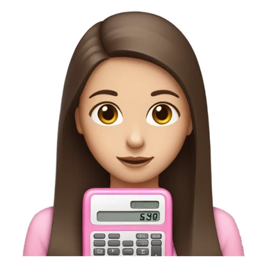 Girl with straight brown hair holding one pink calculator in her hands sticker