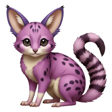 Magenta, purple-pointed, soft realistic romantic vintage antique divine beautiful elegant pretty precious cute young youthful  Fakémon-Pokémon-opossum-feline-mouse-serval-caracal-chinchilla-Minccino-Cinccino-Meowstic-rodent-hybrid-creature with a big fluffy bushy tail (full body) sticker
