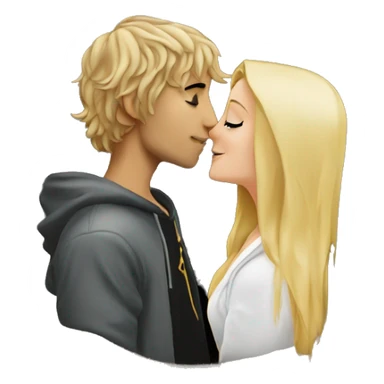 Pippin-hobbit wearing hoodie passionately kissing pretty blonde woman with black top sticker
