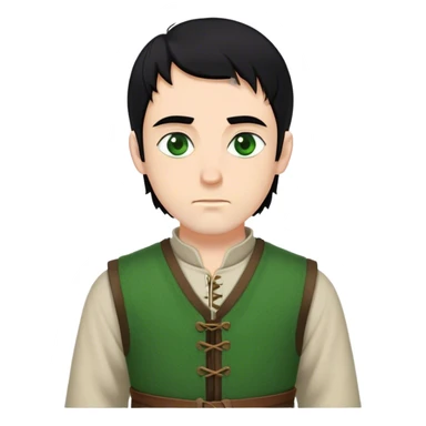 medieval outfit worn by a DnD themed fantasy character. basic rough-spun tunic with a thick wool vest. clothes only above the waist. The clothes full waist. The character's haven't arms. character is black hair green eyes short wavy hair white man. sticker