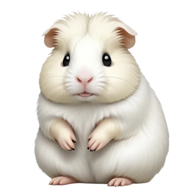 cinematic-[white guinea pig]-realistic-full-body-sitting-emoji,-tiny-paws-tucked-close,-head-tilted-dramatically,-fluffy-[solid white]-fur,-simplified-yet-realistic-focused-features,-highly-detailed,-glowing-with-an-almost-sarcastic-glow sticker