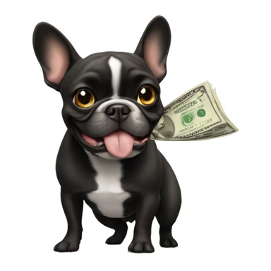 Black-and-tan French bulldog paying money sticker