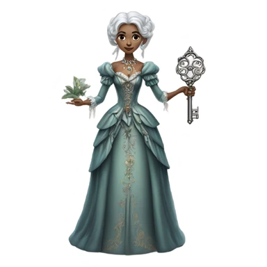 elf gray woman login holding a big key in victorian dress, full body sticker