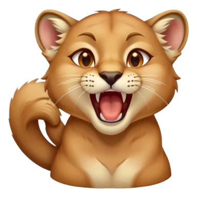 Cinematic Cute Yawning Cougar Portrait Emoji, Head tilted slightly with a dramatic, wide-open yawn, showcasing a soft, sleek tawny Fur with gently drooping ears, round amber eyes barely open in drowsy contentment, Simplified yet irresistibly adorable features, highly detailed, glowing with a soft, cozy glow, high shine, relaxed yet expressive, stylized with a touch of wild whimsy, bright and endearing, soft glowing outline, capturing the essence of a sleepy yet affectionate cougar, so drowsy it feels like it could stretch out of the screen and curl up for a nap! sticker