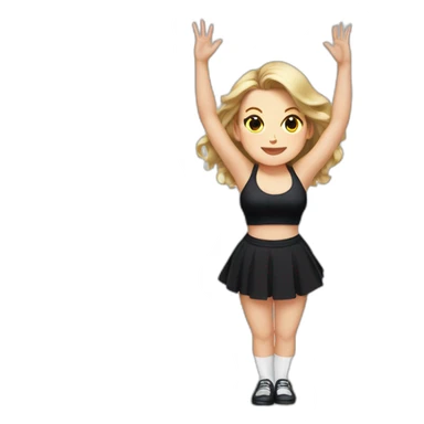 Front view full body curvy caucasian beauty headstands straight hands up black skirt white knickers white socks sticker